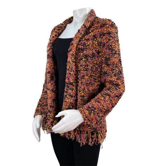 💕Ruby Rd. Multi-Color Textured Knit Open Fringe Cardigan💕 - Picture 2 of 6